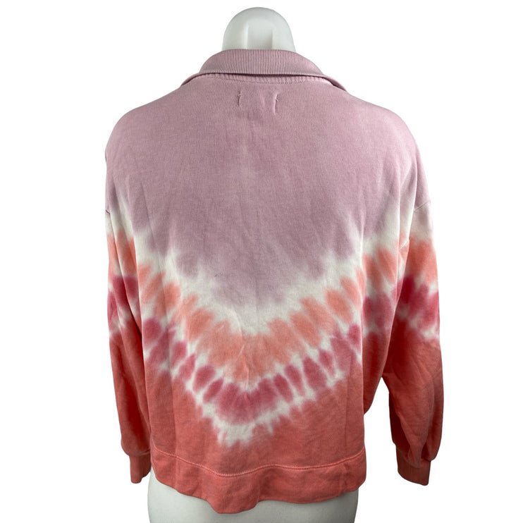 Lou & Grey Women's Pink Coral Tie Dye Quarter Zip Long Sleeve Sweatshirt Top XS