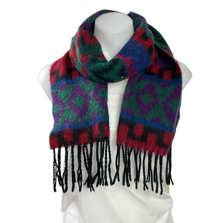 Vintage 80s Retro Southwestern Fringe Oversized Wrap Shawl Neck Scarf Size OS