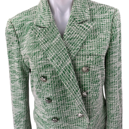 NEW Modern Works Women's Green Metallic Tweed Double Breasted Blazer Jacket M