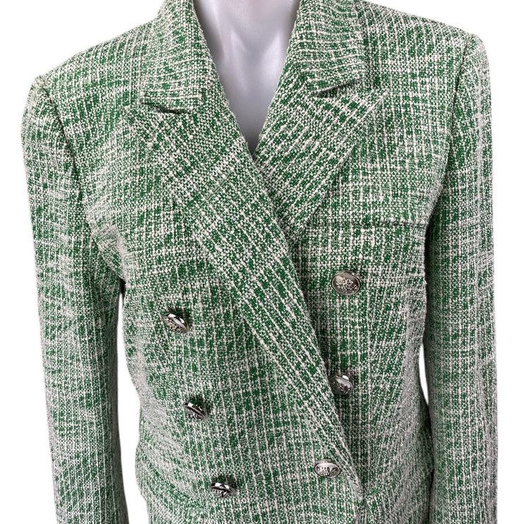 NEW Modern Works Women's Green Metallic Tweed Double Breasted Blazer Jacket M