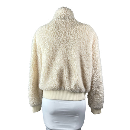 Newbury Kustom Cream Faux Sherpa Fleece Full Zip Long Sleeve Sweater Top Size L