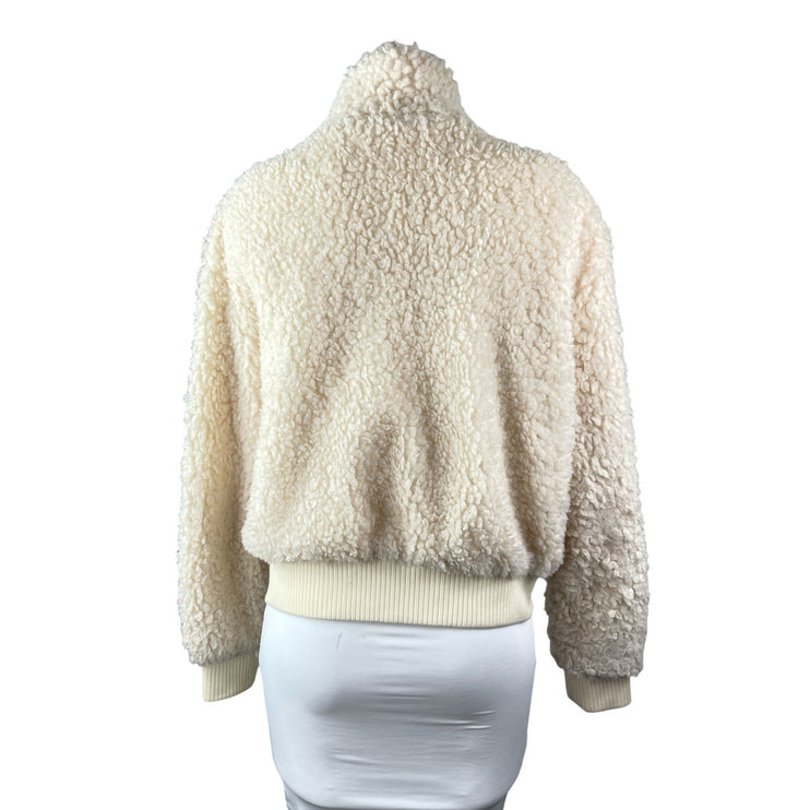 Newbury Kustom Cream Faux Sherpa Fleece Full Zip Long Sleeve Sweater Top Size L