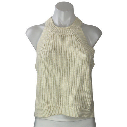Polly Women's Cream Sleeveless Ribbed Knit Halter Neck Sweater Tank Top Size S/M