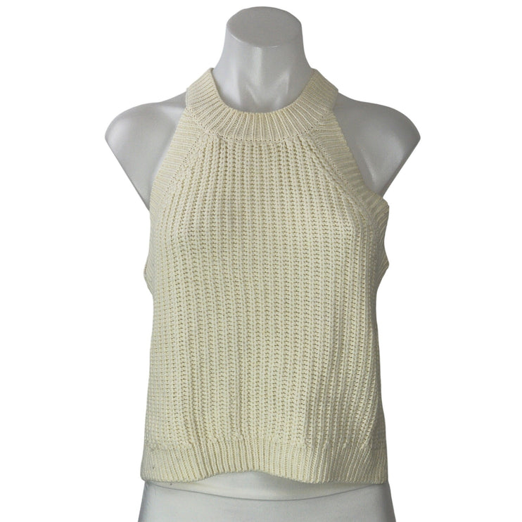 Polly Women's Cream Sleeveless Ribbed Knit Halter Neck Sweater Tank Top Size S/M