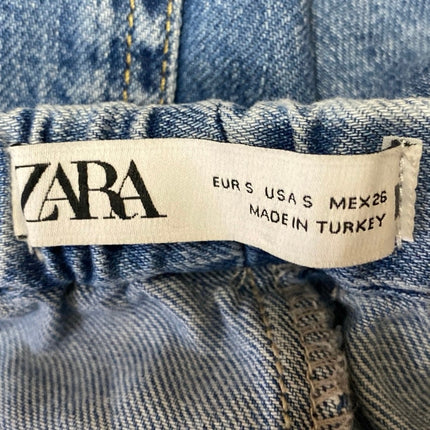 Zara Women's Blue High Waisted Tie Waist Wide Leg Baggy Denim Jeans Size S