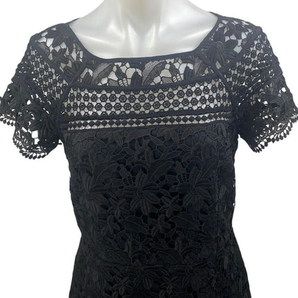 Club Monaco Black Floral Lace Short Sleeve Embroidered Mini Sheath Dress Size 6