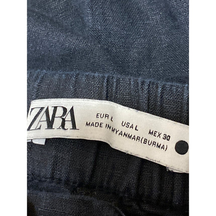 Zara Women's Black Linen High Waisted Tapered Ankle Jogger Trousers Pants Size L