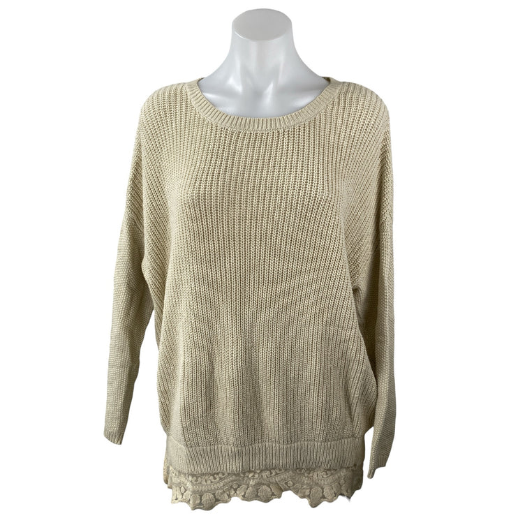 Pins and Needles Women's Beige Lace Hem Crewneck Long Sleeve Sweater Top Size S