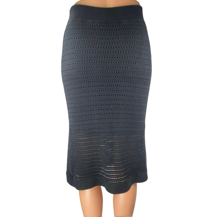 Aritzia Babaton Women's Black High Waist Open Knit Midi Pencil Skirt Size 2XS
