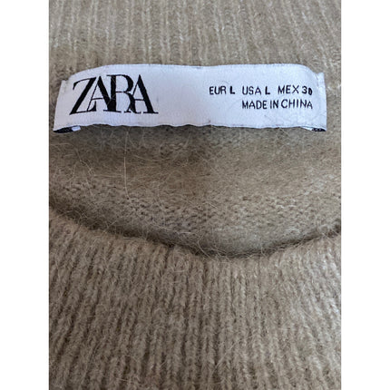 Zara Women's Beige Alpaca Wool Crew Neck Long Sleeve Sweatshirt Sweater Top Sz L