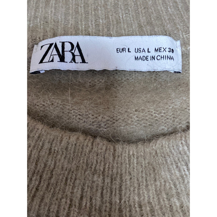 Zara Women's Beige Alpaca Wool Crew Neck Long Sleeve Sweatshirt Sweater Top Sz L