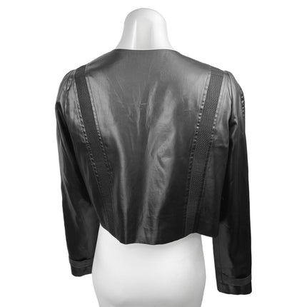 Vivienne Hu Black Silk Satin Draped Biker Collared Blazer Crop Coat Jacket Sz 2