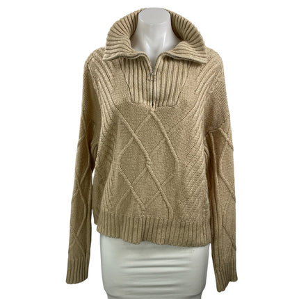 SNDYS Women's Beige Cable Knit Long Sleeve 1/4 Zip Collared Sweater Top Size M