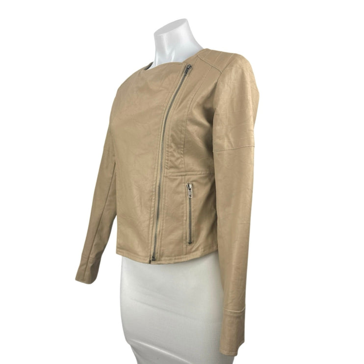 Jack Women's Beige Faux Leather Vegan Asymmetric Zip Up Biker Moto Jacket Size S