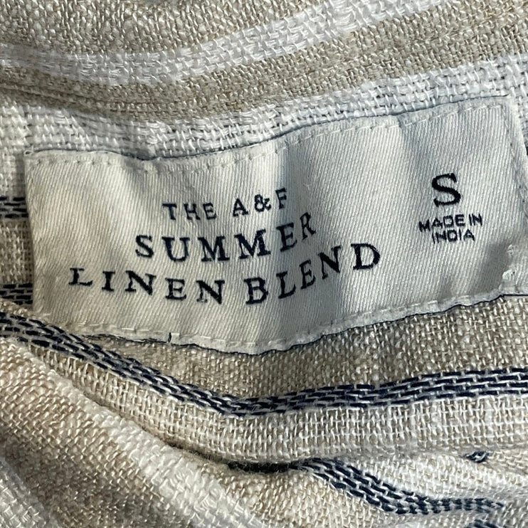 Abercrombie & Fitch Cream Striped Short Sleeve Collared Button Down Shirt Top S