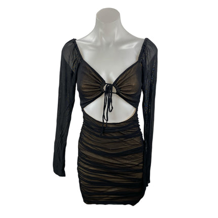 Forever 21 Black Mesh Long Sleeve Tie Knot Cutout Mini Bodycon Dress Size S