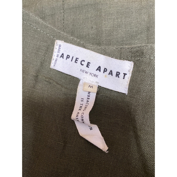 Apiece Apart Green 100% Linen Short Sleeve Ruffle A Line Wrap Maxi Dress Size M