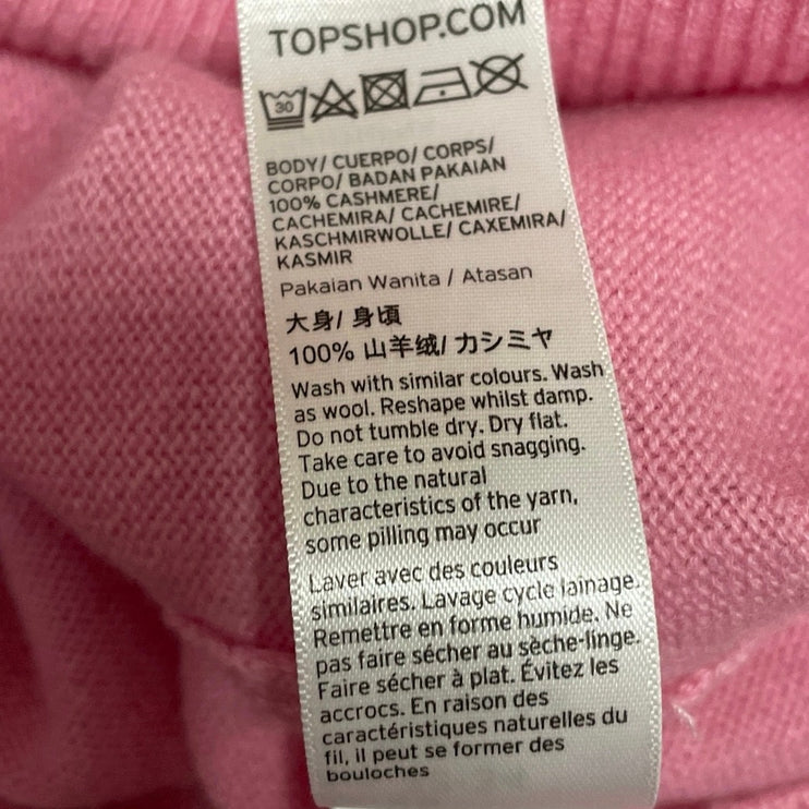 Topshop Women's Pink 100% Cashmere Crew Neck Cutout Long Sleeve Sweater Size XS