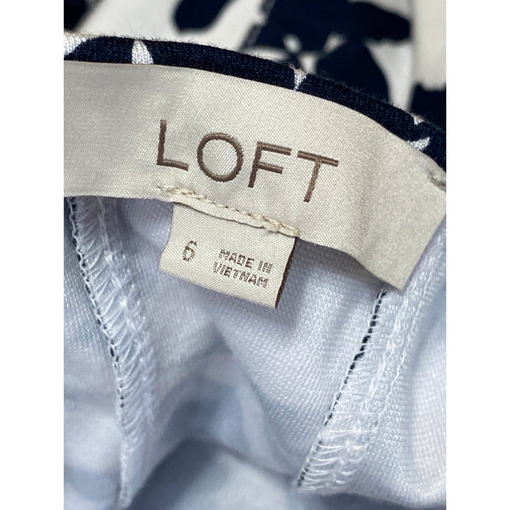 Ann Taylor LOFT Navy Floral Square Neck Sleeveless Midi A-Line Tank Dress Size 6