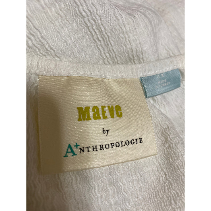 Anthropologie Maeve White Short Puff Sleeve Scoop Neck Peplum Blouse Top Size XL