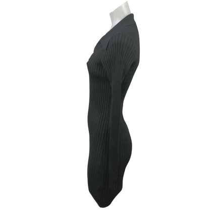 Solid & Striped Black Long Sleeve V Neck Ribbed Knit Mini Bodycon Dress Size M