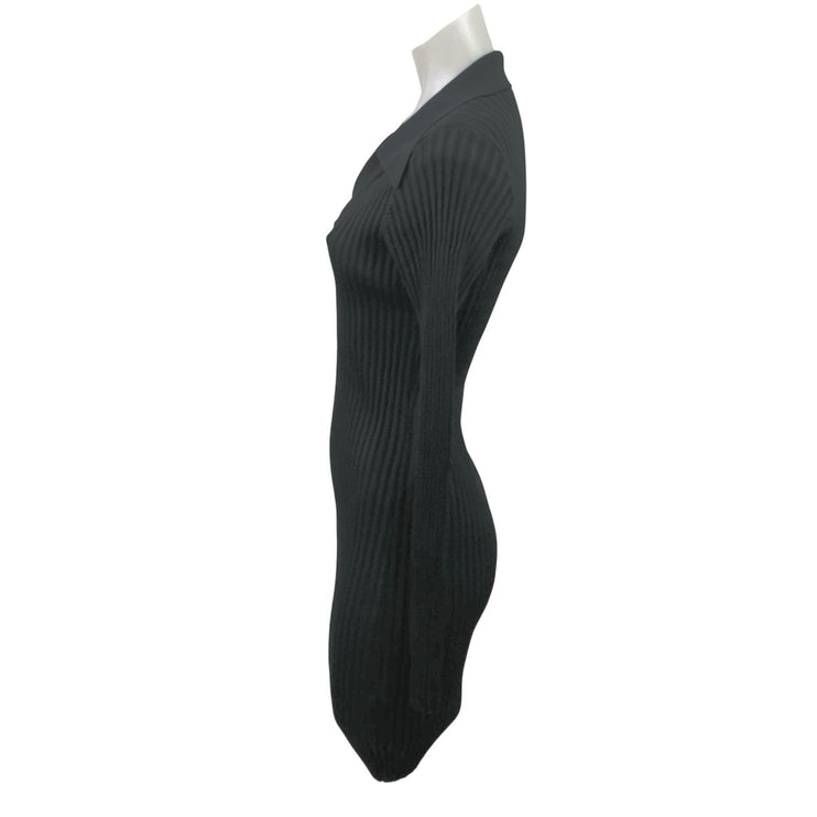 Solid & Striped Black Long Sleeve V Neck Ribbed Knit Mini Bodycon Dress Size M