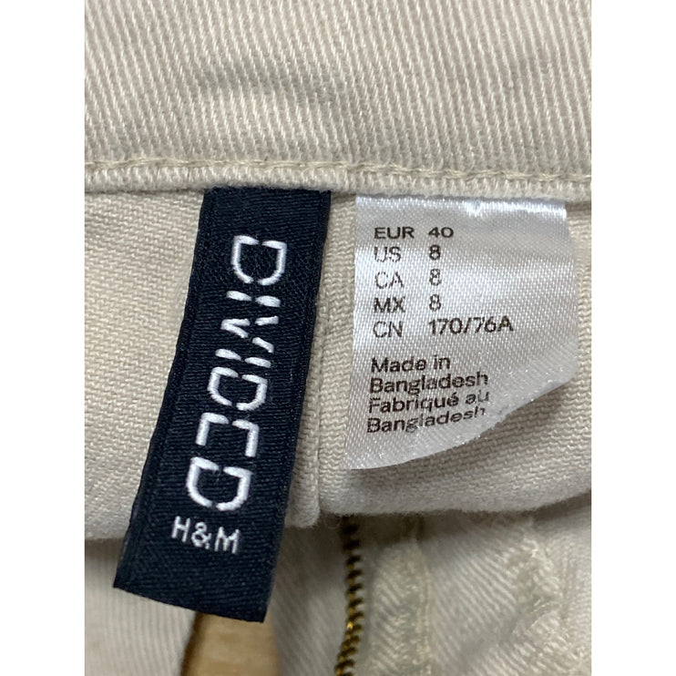 H&M Divided Women's Khaki Beige High Rise Wide Leg Barrel Trousers Pants Size 8
