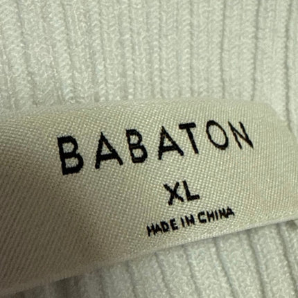 Aritzia Babaton White Rib Knit Mock Neck Crop Back Pullover Sweater Top Size XL