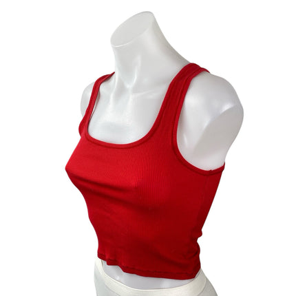 Skims Women's Red Ribbed Knit Sleeveless Cami Lounge Cropped Tank Top Size M