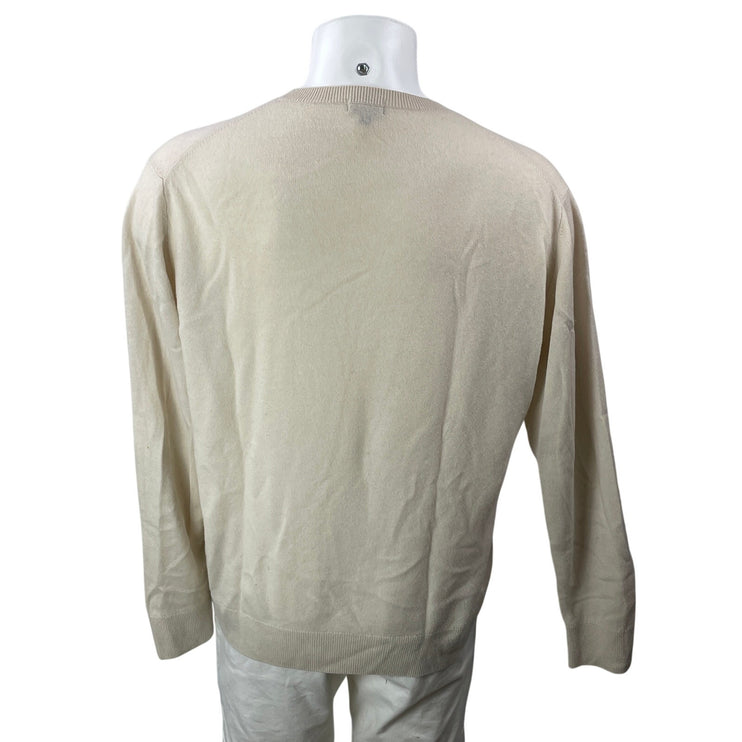 Uniqlo 100% Cashmere Men's Beige Long Sleeves Knit Crew Pullover Sweater Top M