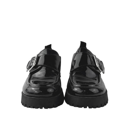 Marc Fisher Hazelton Womens Black Patent Leather BucklePlatform Loafers Shoes 8