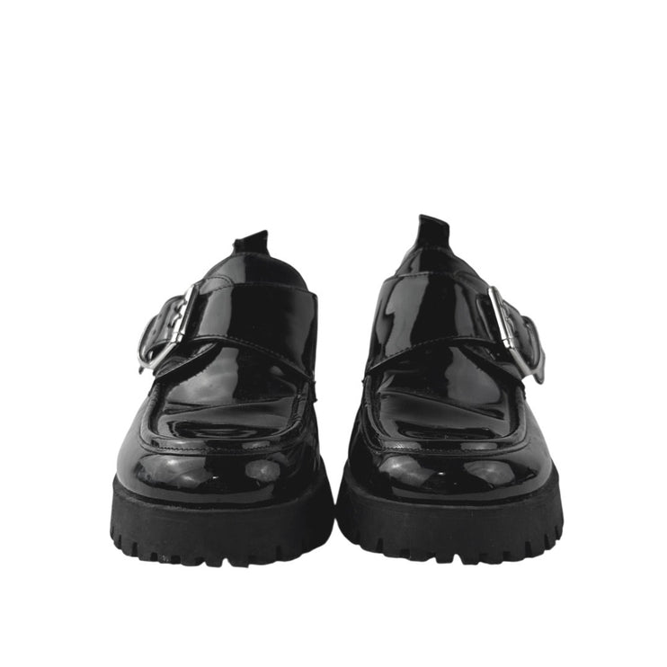 Marc Fisher Hazelton Womens Black Patent Leather BucklePlatform Loafers Shoes 8