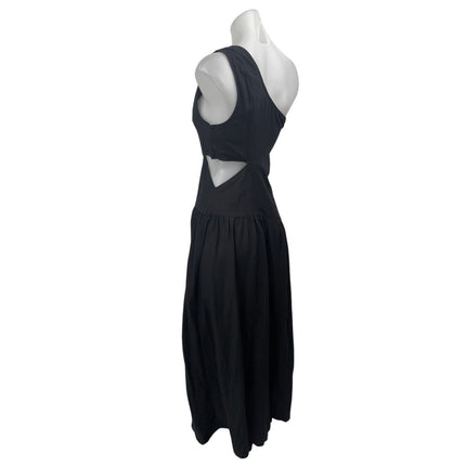 Venus Women Black One Shoulder Sleeveless Cutout Waist Midi A Line Dress Size 2