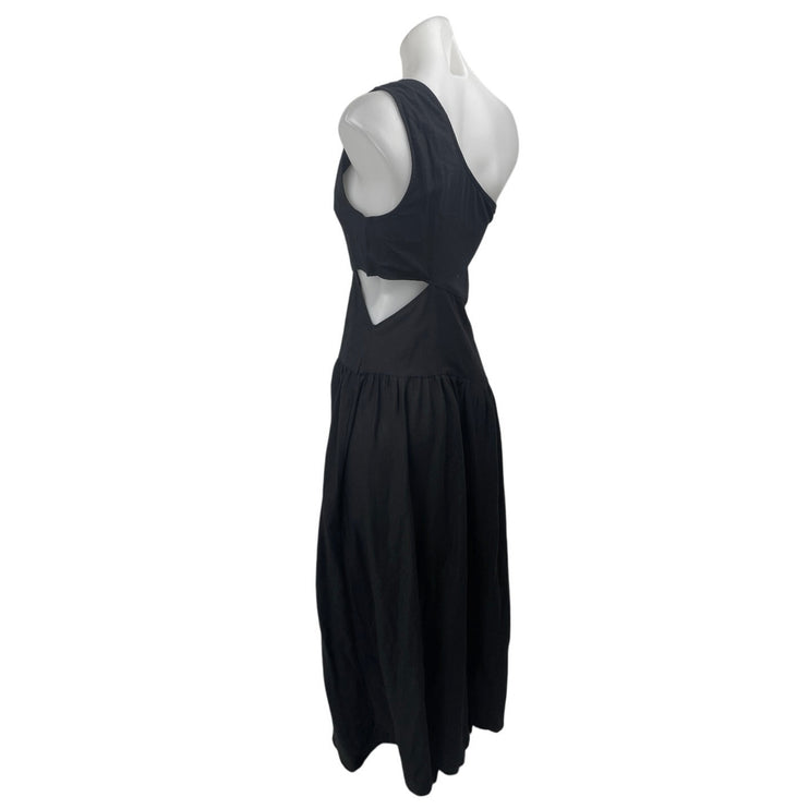 Venus Women Black One Shoulder Sleeveless Cutout Waist Midi A Line Dress Size 2