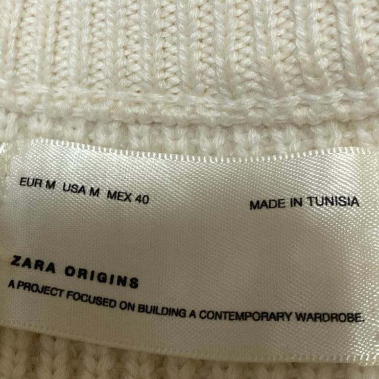 Zara Women's Cream Wool Short Drop Sleeve V Neck Knit Vest Sweater Top Size M