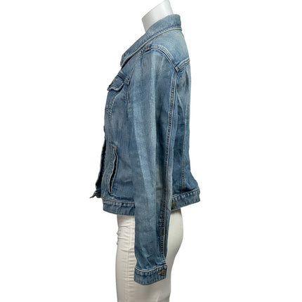 Ann Taylor LOFT Womens Blue Long Sleeve Button Front Trucker Denim Jean Jacket L