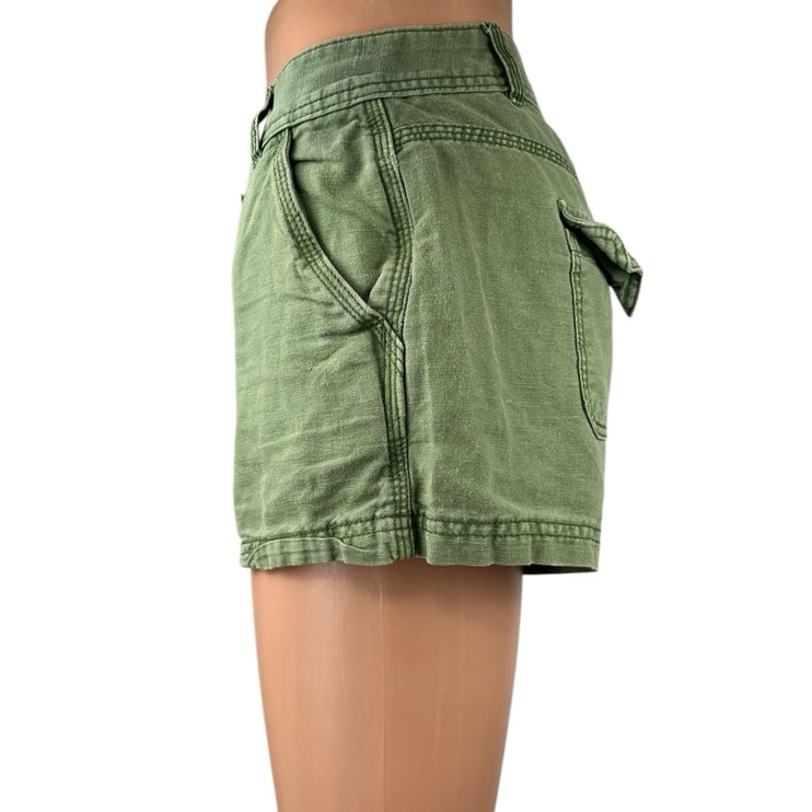 J.Crew Women's Green Linen Low Rise Button Zip Casual Walk Beach Shorts Size 0