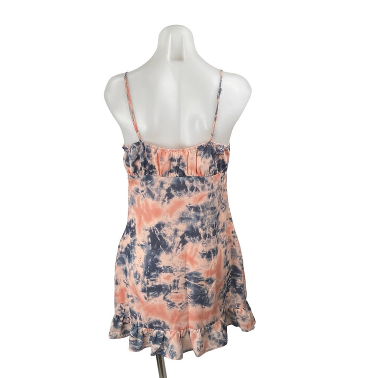 E.Ssue Women's Coral Blue Tie Dye Knot Ruffle Cami Camisole Tank Mini Dress M