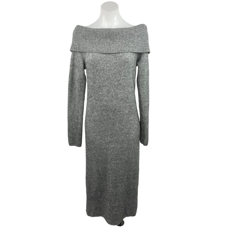 Aritzia Babaton NWT Gray Knit Wool Off Shoulder Long Sleeve Maxi Sweater Dress M