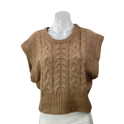 And Now This Women's Brown Sleeveless Cap Cable Knit Sweater Vest Top Size Sz L
