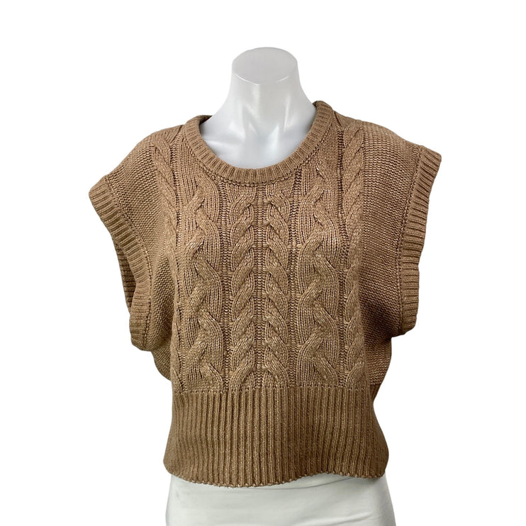 And Now This Women's Brown Sleeveless Cap Cable Knit Sweater Vest Top Size Sz L