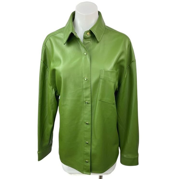 WeWoreWhat Women's Green Faux Leather Vegan Shacket Jacket Shirt Top Size M