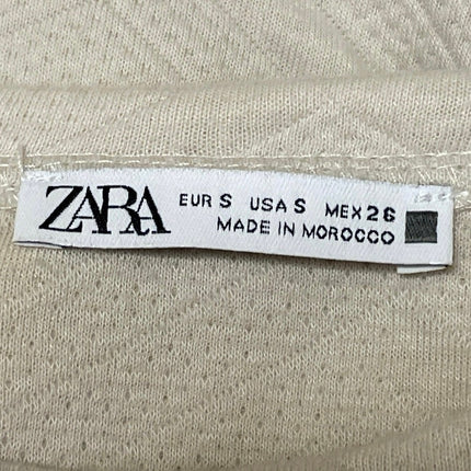 Zara Women's Beige Short Puff Sleeve Embossed Crew Neck Shift Mini Dress Size S