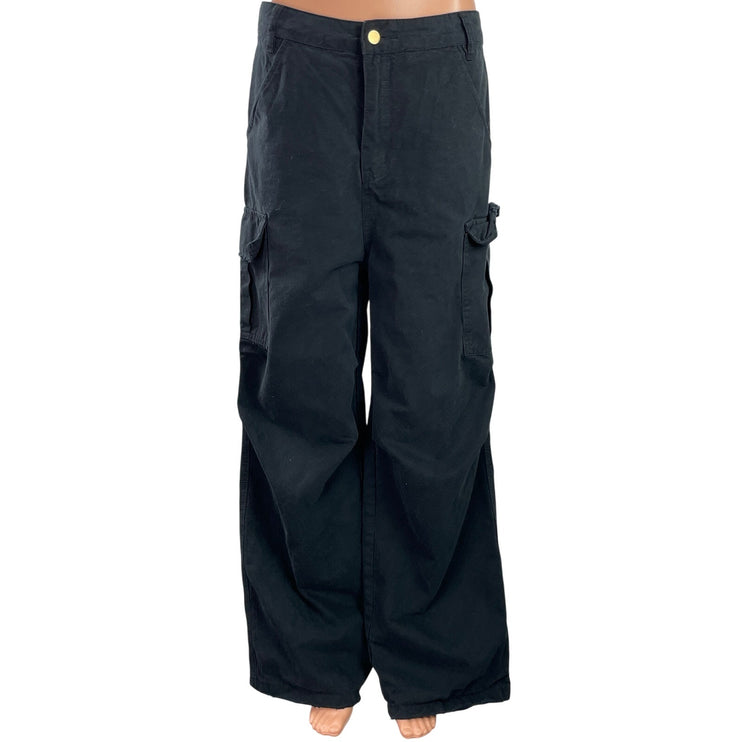 Kidoriman Womens Black High Waist Wide Leg Baggy Cargo Denim Jeans Pants Size L