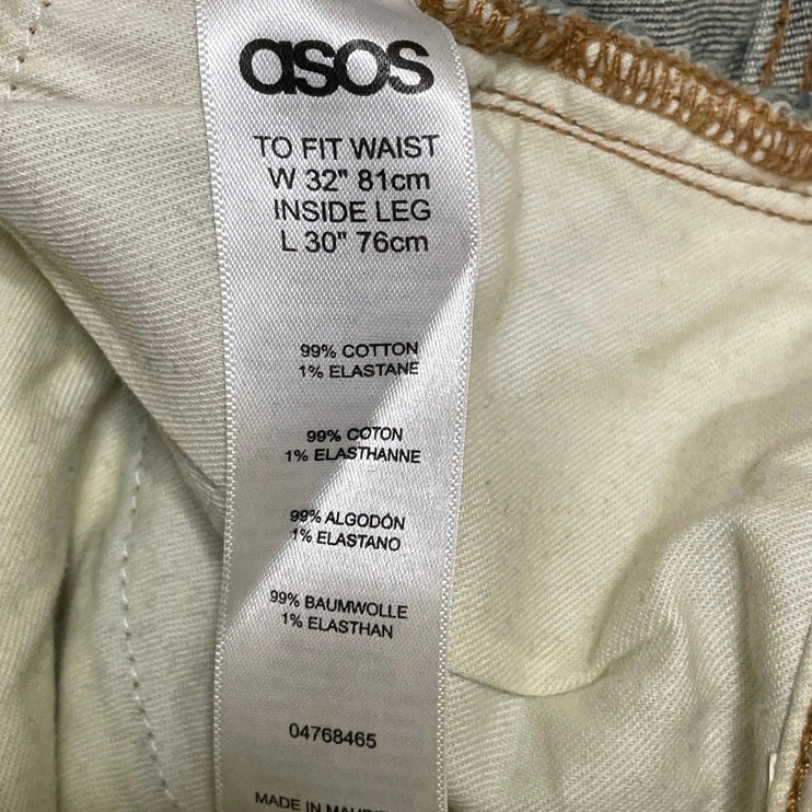 ASOS Men's Blue High Rise Faded Cropped Straight Leg Denim Jeans Pants Size 32