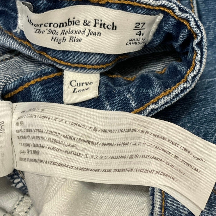 Abercrombie & Fitch The 90s Relaxed High Rise Straight Blue Denim Jeans Size 27