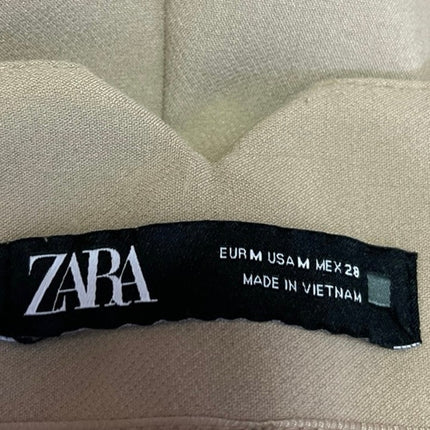 Zara Women's Beige Tan High Waisted Pleated Straight Trouser Dress Pants Size M