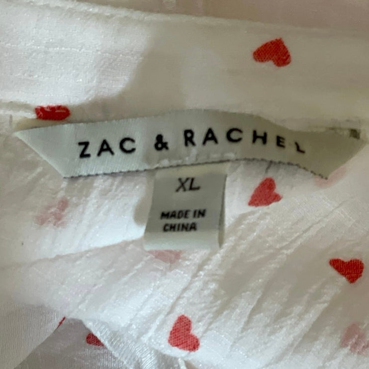 Zac & Rachel Heart V Neck Long Sleeve Button Down Tunic Peasant Blouse Top Sz XL