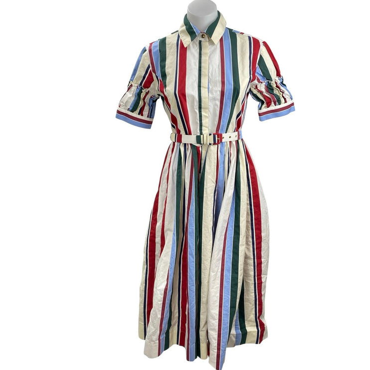 MSRP $1,290 La DoubleJ Libertine Striped Jacquard Midi A-Line Shirt Dress Sz XS