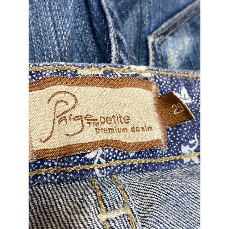 Paige Women's Blue Distressed Mid Rise Straight Leg Cropped Denim Jeans Size 29